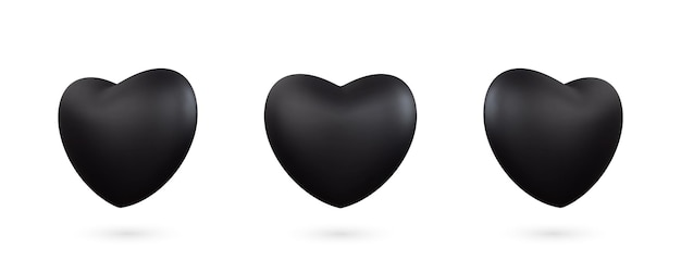 Realistic 3d black heart vector icon illustration