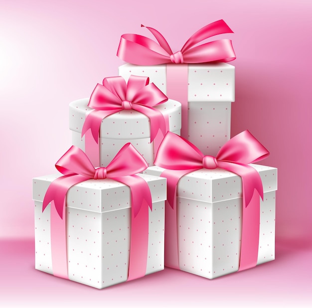 Realistic 3D Collection of Colorful Pattern Gifts for Ladies with Pink Ribbon