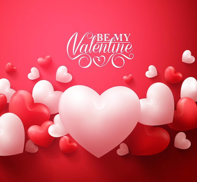 Realistic 3D Colorful Red and White Romantic Valentine Hearts Background Floating