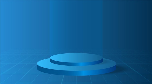 Realistic 3d cylinder pedestal on blue background