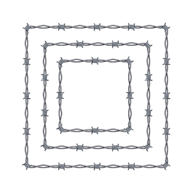 Realistic 3d Detailed Barbed Wire Frames Set Vector