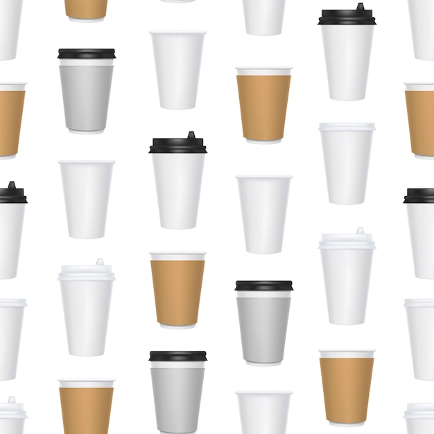 Vector realistic 3d detailed blank paper cups seamless pattern background vector