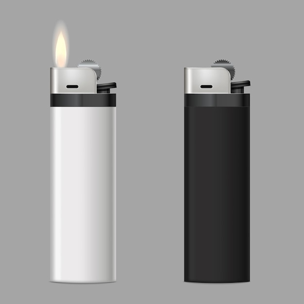 Vector realistic 3d detailed burning lighters set vector