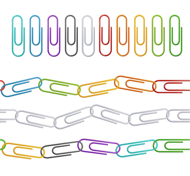 Realistic 3d Detailed Color Paperclip Line Set Vector