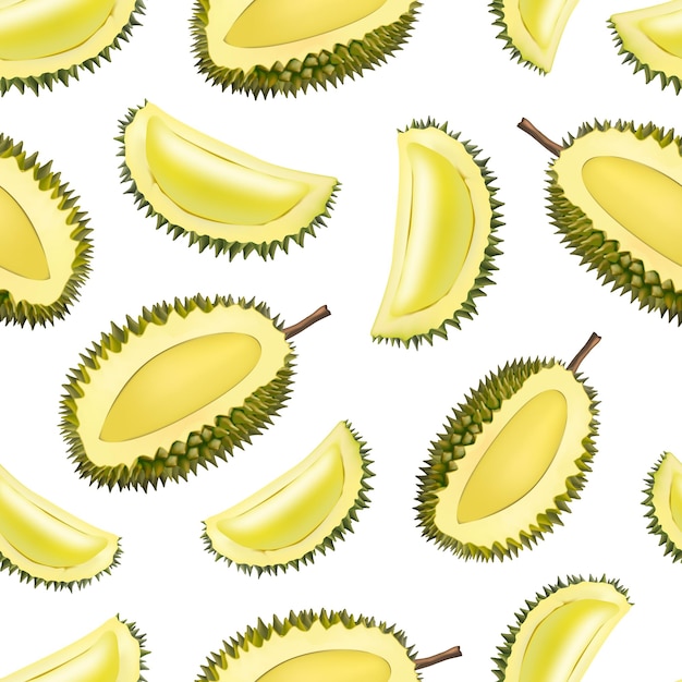 Realistic 3d Detailed Fruit Durian Seamless Pattern Background Vector