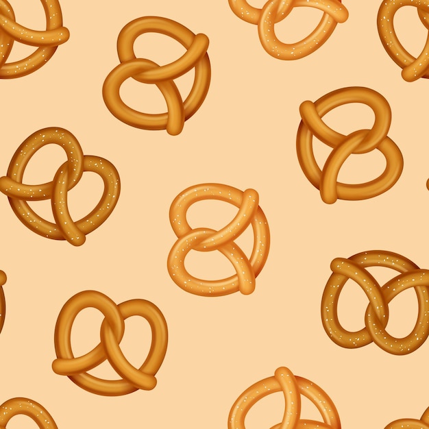 Vector realistic 3d detailed pretzel traditional bread snack seamless pattern background vector