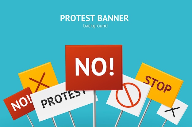 Realistic 3d Detailed Protest Concept Banner Card Background on a Blue Symbol of Crisis and Problem Vector illustration