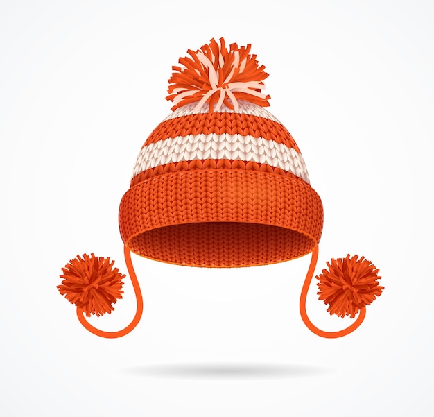 Realistic 3d Detailed Red Knitted Hat Vector