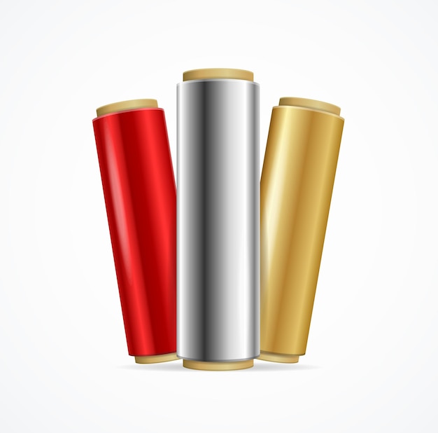 Realistic 3d Detailed Shiny Foil Roll Set Color Vector