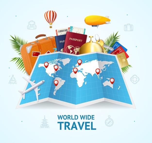 Realistic 3d Detailed Travel Concept Vector