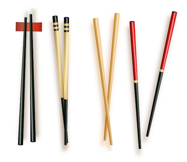 Realistic 3d Food Chopsticks Set Different Types.