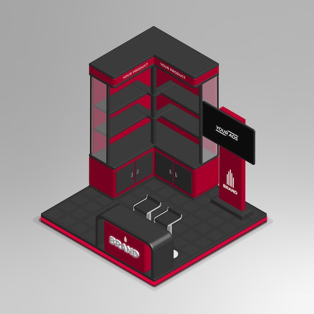 realistic 3d isometric mini booth