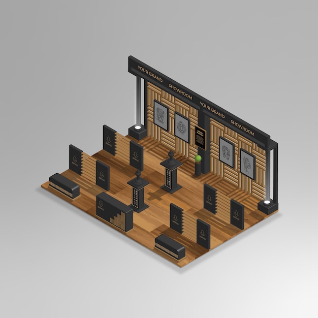 Vector realistic 3d isometric mini showroom