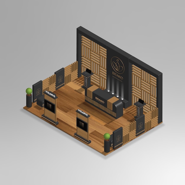 realistic 3d isometric mini showroom