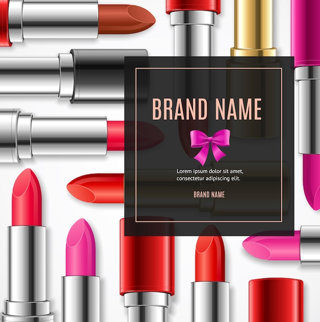 Realistic 3d Lipstick Advertizing Banner Card Vector