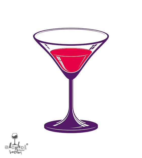 Realistic 3d martini glass, alcohol theme illustration. Stylized artistic lounge object, relaxation and celebration – party.