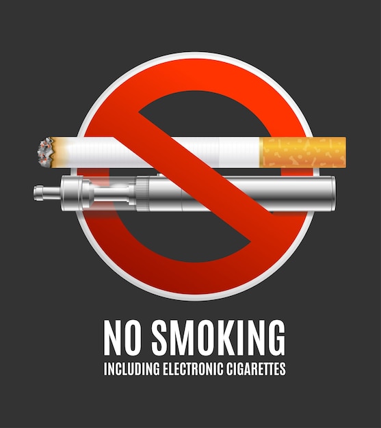 Realistic 3d No Smoking no Vaping Concept Prohibit Sign with Cigarette Vape Electronic Device