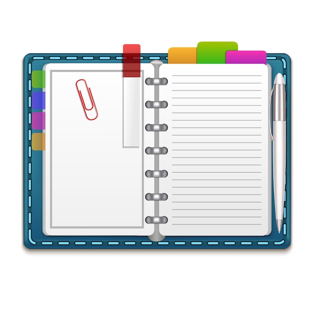 Realistic 3d Organizer Notebook Color Stickers and Clip Vector