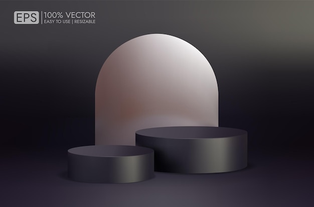 Realistic 3d podium vector with empty room background