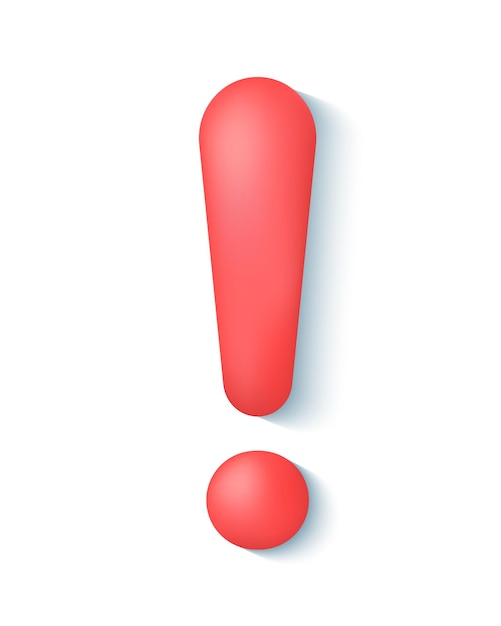 Realistic 3d red Exclamation mark Danger information message or warning sign FAQ