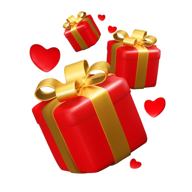 Realistic 3D Red Gift Box with Hearts Vector Illustration EPS10