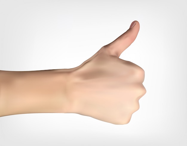 Realistic 3D Silhouette of hand with raised thumb ating 