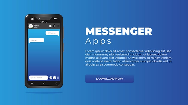 Realistic 3d smartphone template with messenger apps