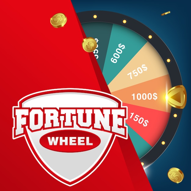 Realistic 3d spinning fortune wheel, lucky roulette