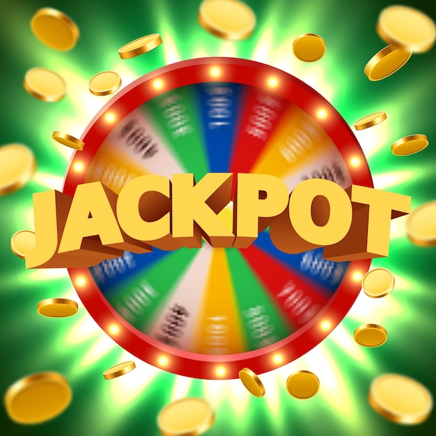 Realistic 3d spinning fortune wheel with flying golden coins. Lucky roulette.