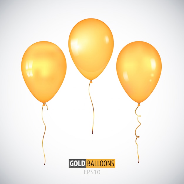 Realistic 3D transparent yellow helium balloons isolated