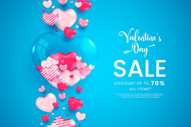 Realistic 3d valentine's day sale banner