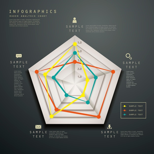 Realistic abstract radar chart infographic elements