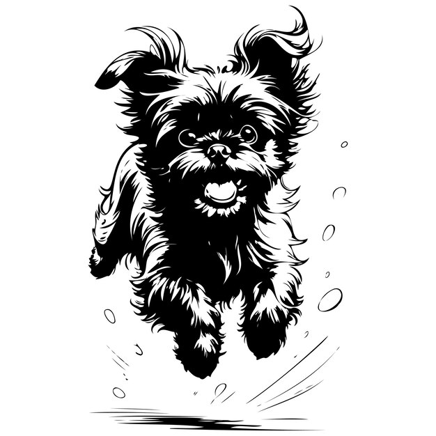 Vector realistic affenpinscher jumps drawing black silhouette animal vector isolated animal