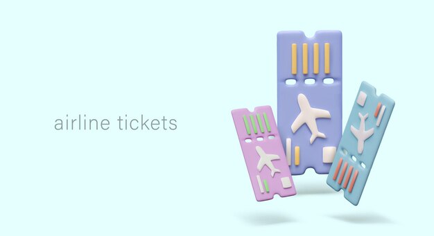 Vector realistic airline tickets with perforation and embossing air travel concept