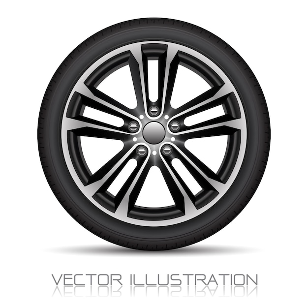 Realistic aluminum wheel car tire isolated on white