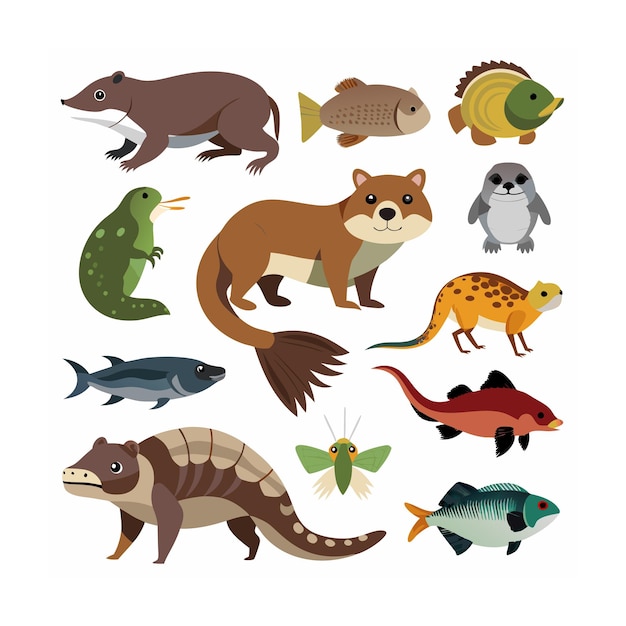 Vector realistic animals icon set illustration