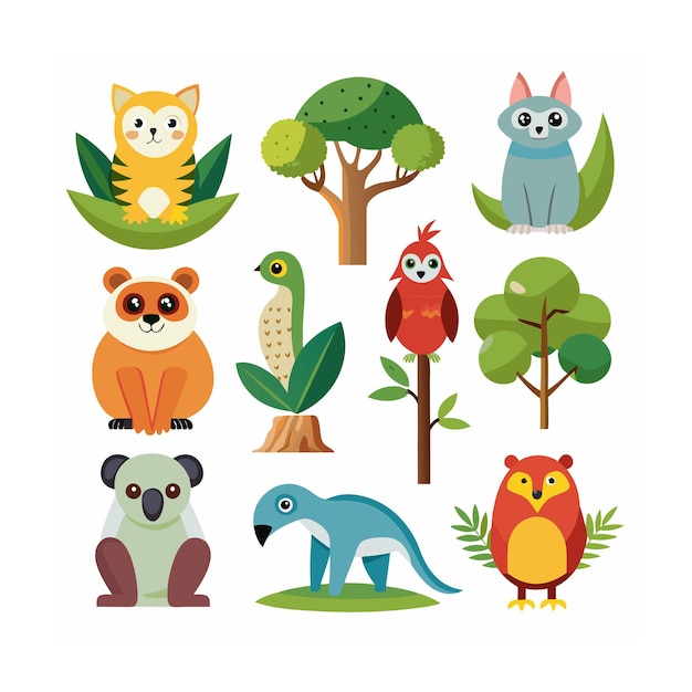 Vector realistic animals icon set illustration