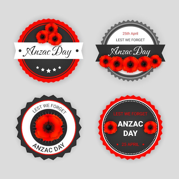 Realistic anzac day labels collection