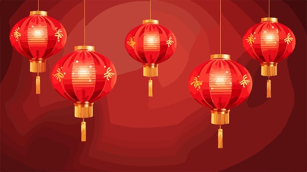 Realistic Asian Lanterns Posters for China New Lunar Year Celebration