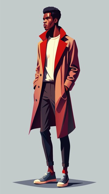 Vector realistic athletic young man overcoat open arms shoes simple white background vector