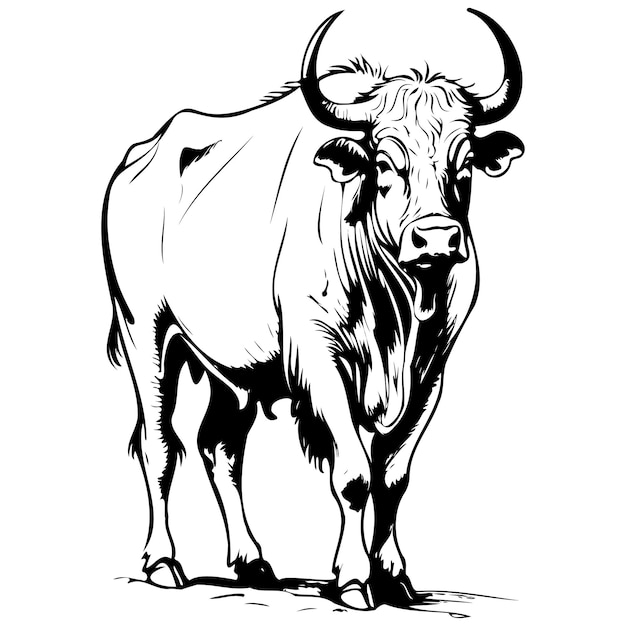 Realistic Aurochs standing sideways drawing animal head line art black realistic sketches painting