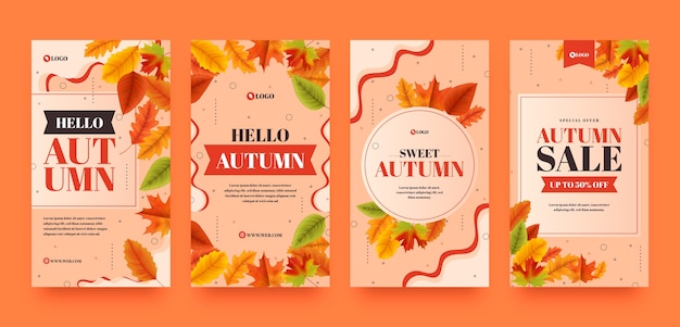 Realistic autumn instagram stories collection