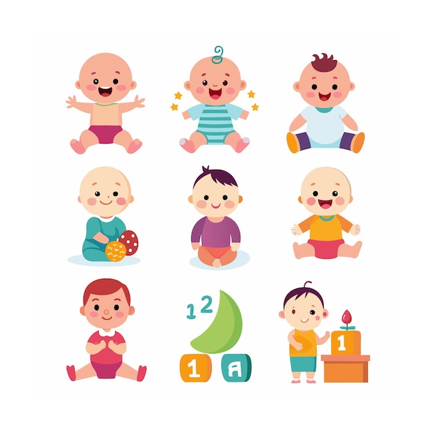 Realistic Baby and Kids Icons Set