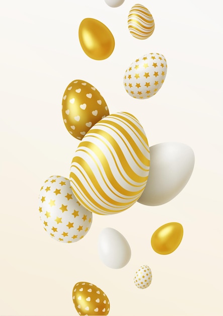 Realistic background Composition of 3D Easter eggs.