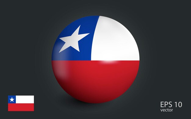 Vector realistic ball with flag of chile sphere with a reflection of the incident light with shadow