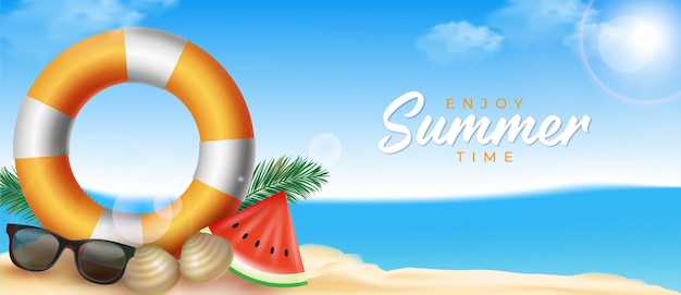 Realistic banner composition of summer elements