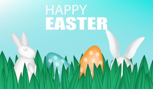 Realistic banner easter egg with rabbit cute 3D vector