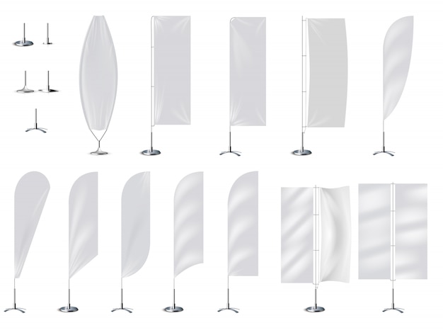 Vector realistic banner flag 3d mockup on white