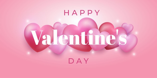 Realistic banner romantic Valentines day with 3d hearts flying decoration