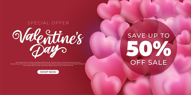 Realistic banner with heart shaped decorative vector suitable for valentine's day sales promotion